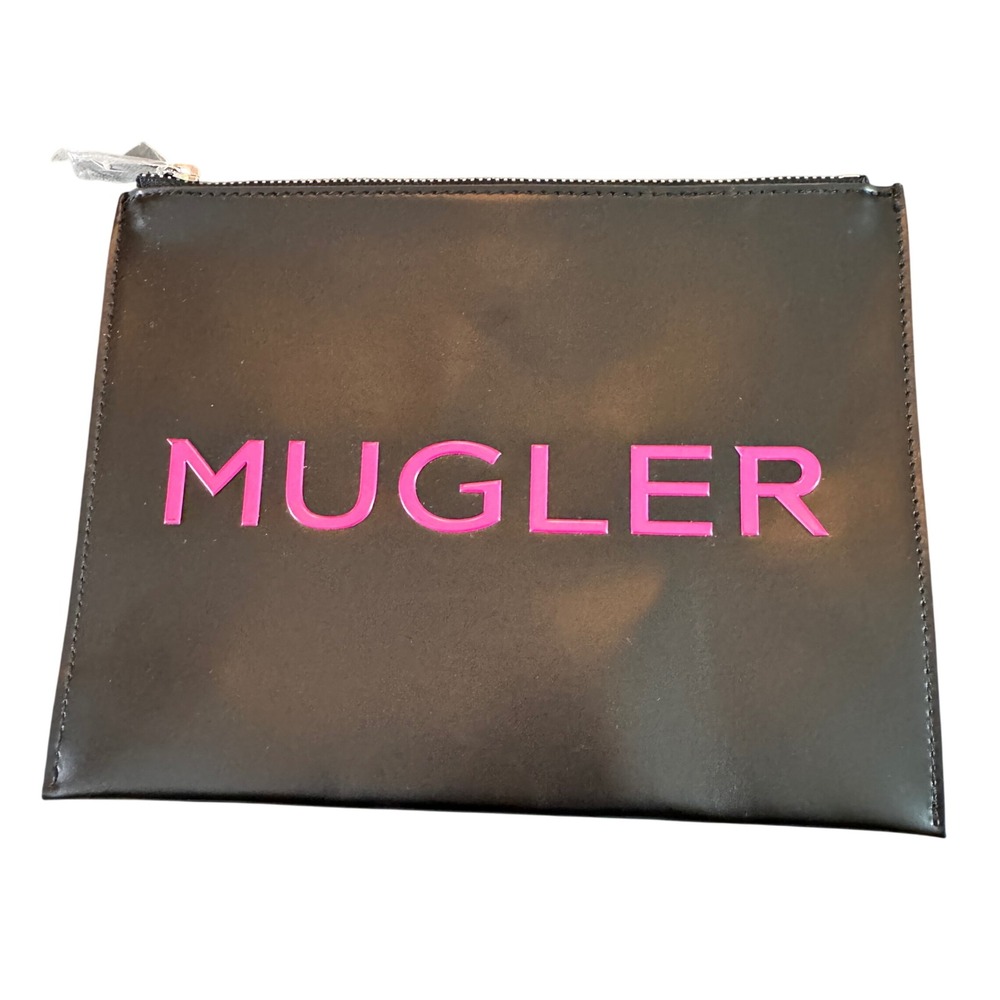 Mugler Vegan Pouch OS Black Pink Logo Star Zip Clutch Cyber Makeup Luxury Y2K